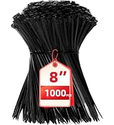 Zip Ties 8 inch, 1000 Pack Black Zip Ties, Self-Locking Nylon Cable Ties with 40 lbs Tensile Stre...