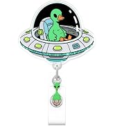 Funny Alien Spaceship Silly Goose Badge Reel for ID Card, Cute Green Goose Retractable Nurse Alli...