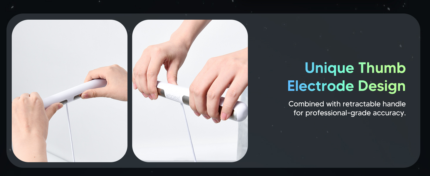Thumb electrode handle design combined with retractable handle for accurate measurements