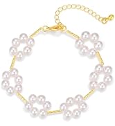 Pikvyo Gold Plated Pearl Bracelet for Women, Dainty Adjustable Cluster Pearl Bracelet, Elegant Je...