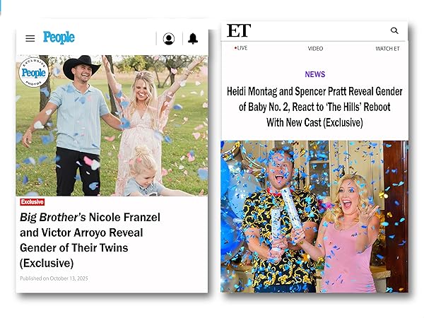 Celebrations in FOX News, People and ET featuring happy families using confetti cannons