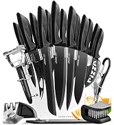 Home Hero Kitchen Knife Set with Sharpener - High Carbon Stainless Steel Knife Block Set with Erg...