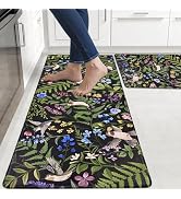Yinhua Black Kitchen Mats for Floor Sets of 2, Floral Anti Fatigue Mats for Kitchen Floor Rug Cus...