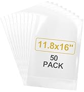 Aubeco 50Pcs Flat Bottom Cellophane Bags, 11.8x16x4.5