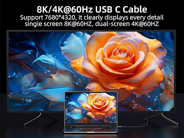 USB C to USB C Cable, 8k/4k Video Output for Thunderbolt 4/3