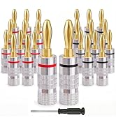 Zylveron Banana Plugs, Solderless Gold Plated 4mm Speaker Wire Connectors | 6 Pairs / 12 Pcs Dual...