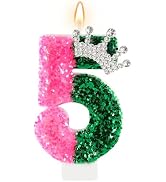 AKURIEEY Wicked Birthday Candle Crown Number 5 Candle Pink and Green 5th Birthday Cake Topper Cup...