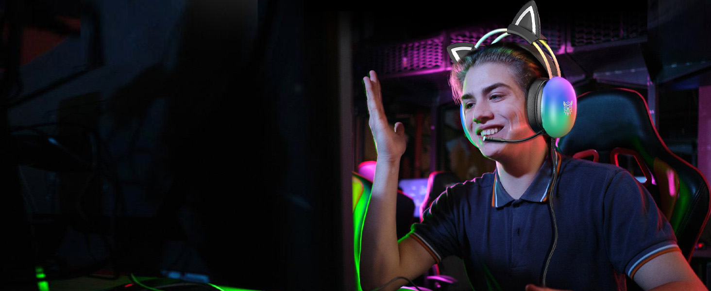 Cat ear headphone for pc game gaming