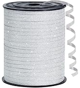 BEISHIDA 500 Yards White Glitter Ribbon Curling Crimped, Glitter Ribbon Balloon String Shiny for ...