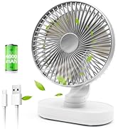 Small Oscillating Fan for Bedroom, 4000mAh Battery Powered Rechargeable Fan, 90° Vertical Manual ...