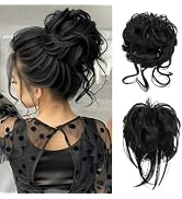 SARLA Detachable Claw Clip Messy Bun Hair Pieces 2PCS Wavy Curly Synthetic Hairpieces Fake Scrunc...