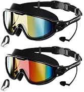 Wenwasno Swim Goggles, 2 Pack Anti-Fog Waterproof HD UV Protection Large Rim Swim Goggles