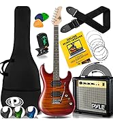 Pyle Beginner Electric Guitar Kit with Amp - Starter Kit Full Size 39" Instrument Package with Hu...