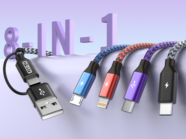 Travel Charger 4 in 2 Mulit Charging Cable with Dual USB C Cable