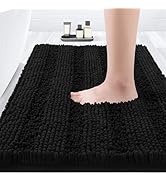 ACCUMTEK Striped Black Bathroom Rug Mat 32"x20" Ultra Soft, Non Slip Chenille Bath Rugs, Absorben...