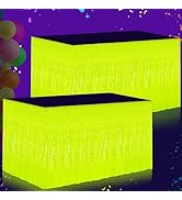 Glow in The Dark Tinsel Fringe Table Skirt - 2 Pack Neon Foil Party Decor, 31.5"x118" UV Reactive...