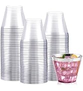I00000 100PCS Silver Plastic Cups,9 oz Clear Plastic Cups with Silver Trim, Heavy-Duty Disposable...