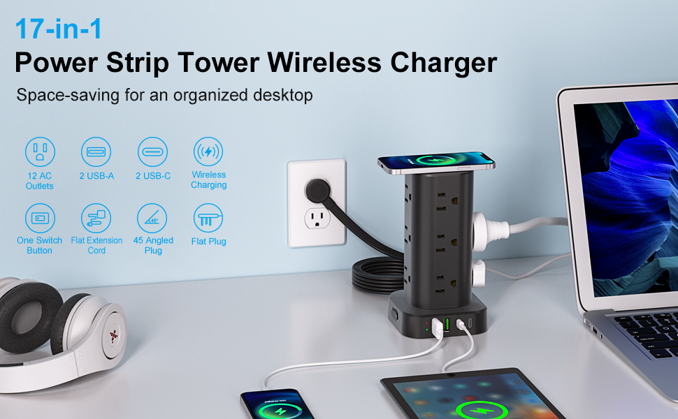 power strip tower surge protection extension cord flat plug 6ft 10ft multiple outlet multi 12 ac
