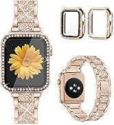 Mesime Compatible for Apple Watch Band with Screen Protector Case, Jewelry Replacement Band 45mm ...