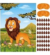 PLULON Pin The Tail on The Lion Party Game Kids Lion Games Poster with 32 Pcs Tail Stickers for f...