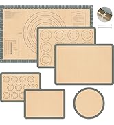 Silicone Baking Mat Set of 6, Nonstick Pastry Mat, Reusable Macaron Silicone Baking Mats & Round ...