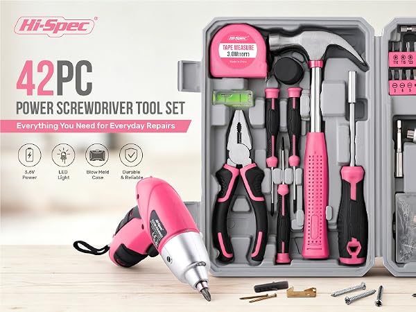 Hi-Spec 4V Pink Electric Ladies Screwdriver Tool Kit Set