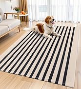 OLANLY Beige and Black Striped Rug 4' x 6' – Washable Cotton Doormat for Indoor Outdoor Use, Laye...