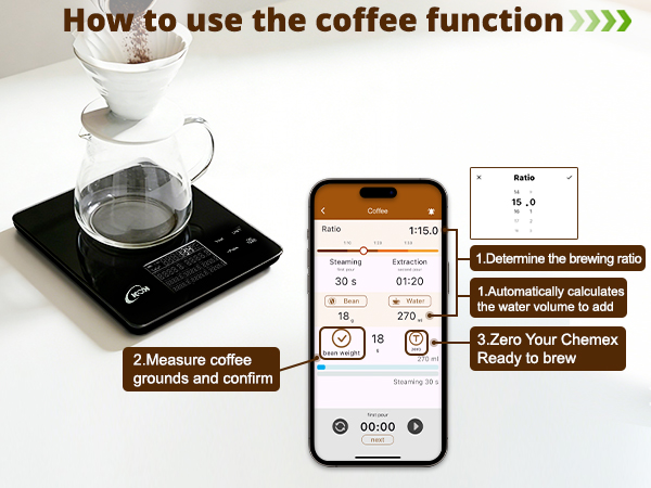 How to use the coffee function on ecoffee scale with timer