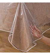 LIBERECOO Premium Clear Plastic Tablecloth Protector with Sewn Finished Edges - Stain Resistant, ...