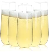 Bestluck 24 Pack 9 oz Stemless Plastic Champagne Flutes, Clear Disposable Champagne Toasting Glas...