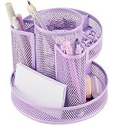 Annova Mesh Desk Organizer Rotate with 5 Compartments Round Spinning Tidy Candy/Pen Holder Desk A...