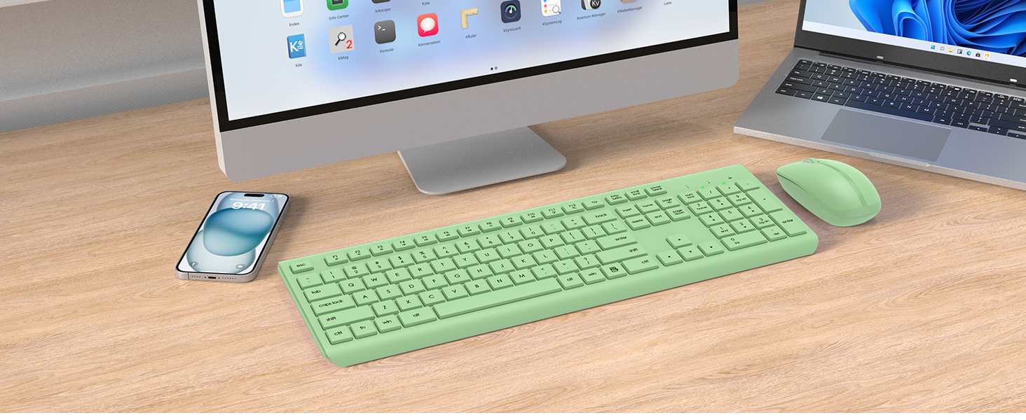 Wireless Keyboard and Mouse Combo, Full Size Silent Ergonomic Keyboard Mouse