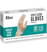 Klex Disposable Vinyl Gloves Medical Exam Grade, Latex & Powder Free, BPA Free, 100, 1000, S, M, ...