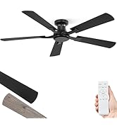 ZMISHIBO 52 Inch Ceiling Fan No Light, Flush Mount Low Profile, Modern Black Ceiling Fan Without ...