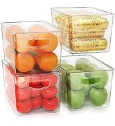 4 Pack Clear Storage Bins with Lids Stackable, Large Plastic Storage Bins with Handle for Pantry ...