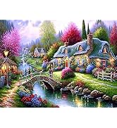 Ginfonr DIY 5D Diamond Art Kits for Adults, River Cottage Diamond Painting for Adults, Diamond Ar...