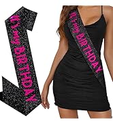 BAHABY It's My Birthday Sash Black Glitter Sash with Hot Pink Foil Happy Birthday Decorations for...