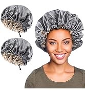 SUNLAND Hair Bonnet Silky Sleep Cap Adjustable Satin Cap for Night Sleeping Hair Wrap Reversible ...