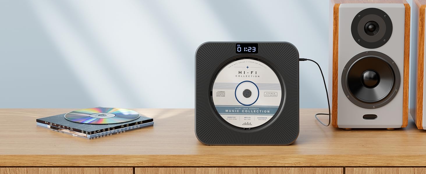 MEGATEK CP28BR Portable CD Player with Line Out Jack is Connected with a Powered Speaker System