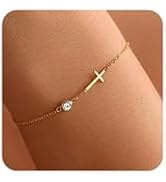 KELAIEN Birthstone Gold Bracelets for Women Non Tarnish Trendy Dainty Charm Cross Bracelet Stack ...