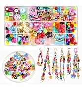 Tarklanda 304 Pcs Beaded Keychain Making Kit DIY Bag Charm Kit Colorful Letter Alphabet Heart Bea...