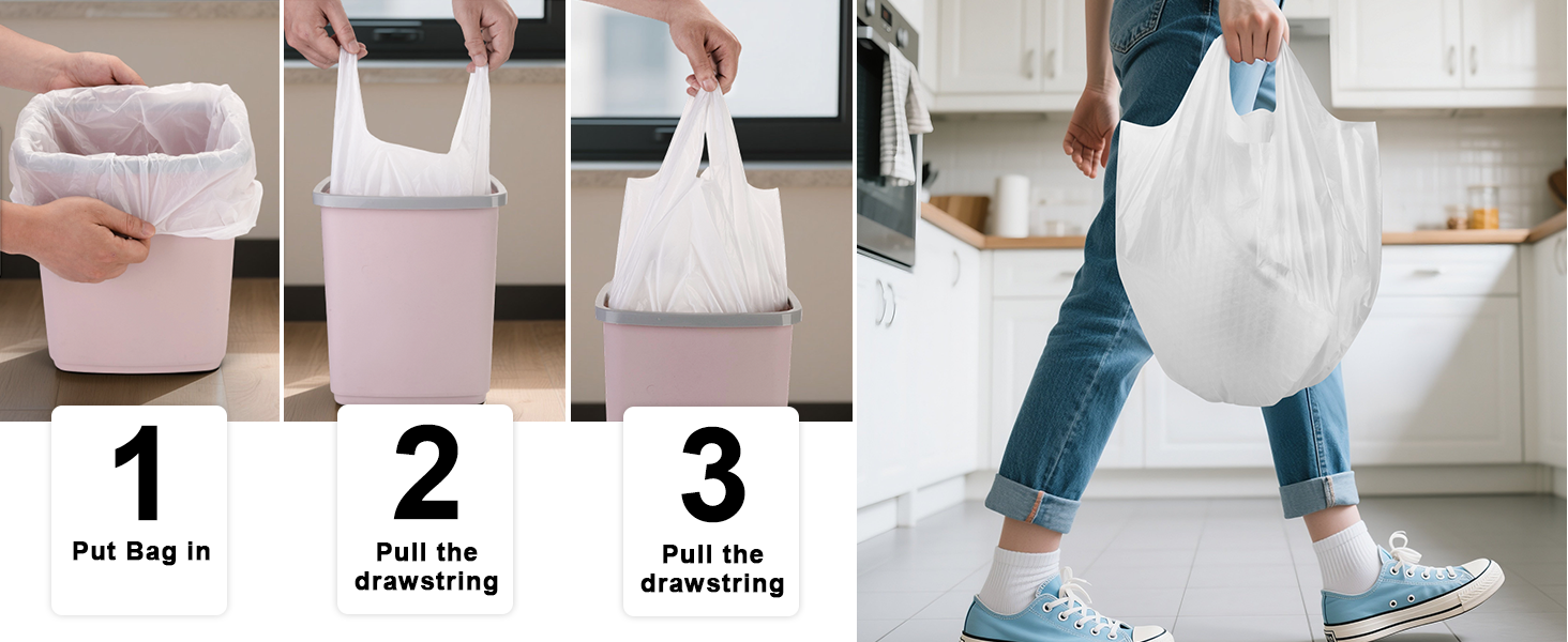 With Handle Bathroom Trash Bags Waste Basket Liners