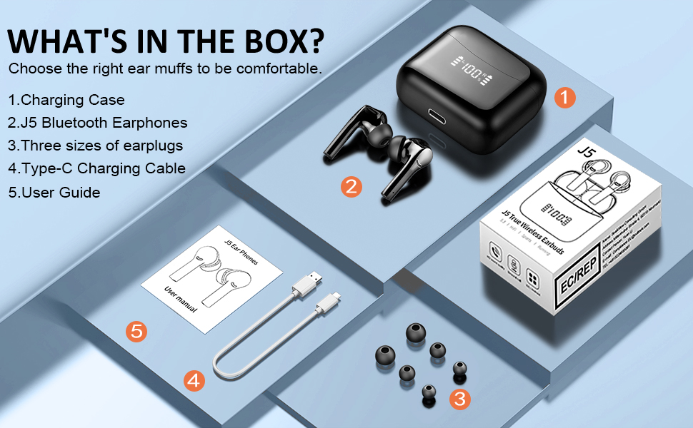 Wireless Earbuds, Bluetooth 5.3 Headphones 4 Built-in Microphones ENC Noise Cancelling Earphones