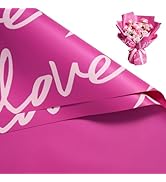 WRAPAHOLIC 20 Sheets Flower Wrapping Paper - 22.4 x 22.4 inch Hot Pink and Love Word Water-Resist...