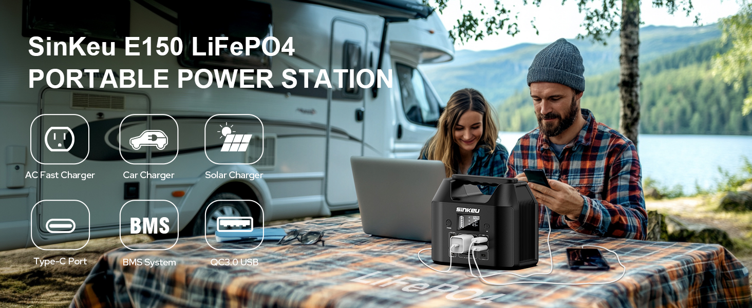 SinKeu122.8Wh Portable Power Station, 38,400mAh Power Bank with 110V/150W AC Outlet