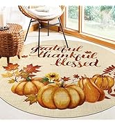 HiiARug Fall Rug Pumpkin Washable Round Area Rug 4Ft Vintage Farmhouse Decor Non Slip Floor Carpe...