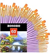 BOSOBO Paint Brushes Set, 6 Pack 60 Pcs Round Pointed Tip Paintbrushes Nylon Hair Artist Acrylic ...