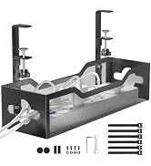 Under Desk Cable Management Tray No Drill, Metal Mesh Cable Management Under Desk with Clamp Moun...