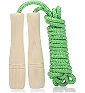 Skipping Rope Kids 1 Pack, Adjustable Children Jump Rope with Wooden Handle, Rainbow Jumping Rope...