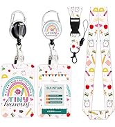 Cosmisun Teacher Lanyard Badge Holder - Rainbow Teacher ID Badge Holder with Detachable Lanyard T...